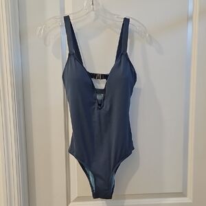 Women's Deep V One-Piece Swimsuit - Slate Blue